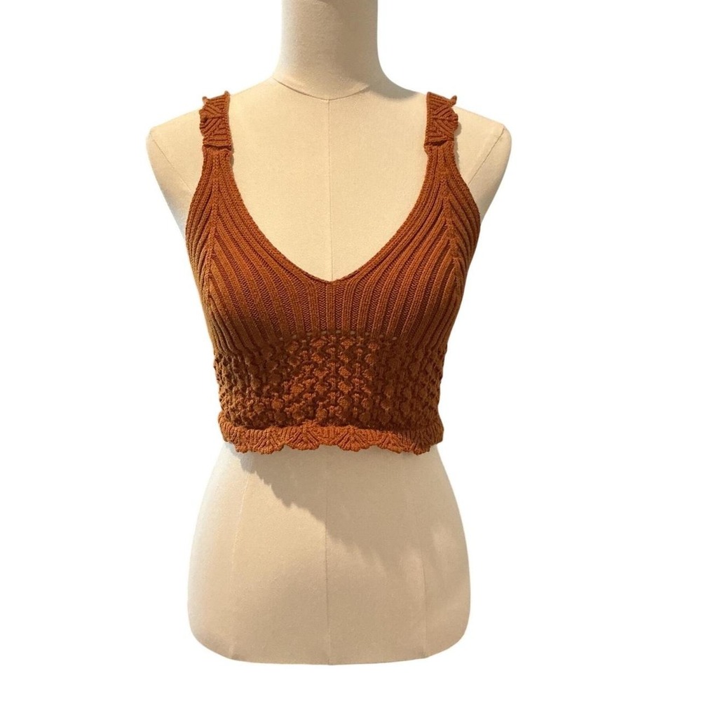 Forever 21 Knit Crop Top Women Large Rust Brown Excellent Lace Up Back Boho